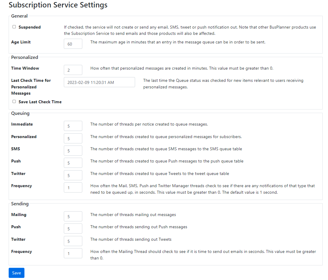 Subscription Service Settings